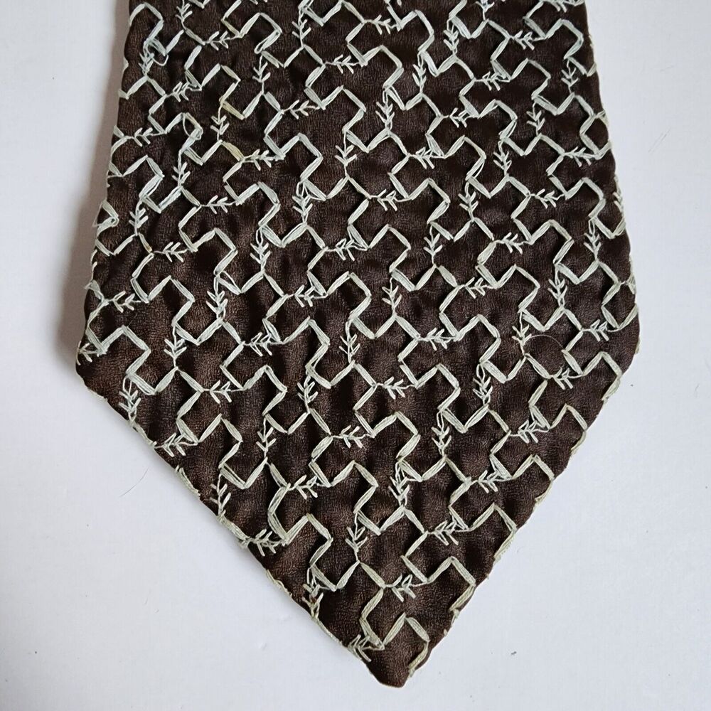 Dayton's Tiffany Collection Tie Brown Blue Embroidered Wide Mens Necktie Vintage